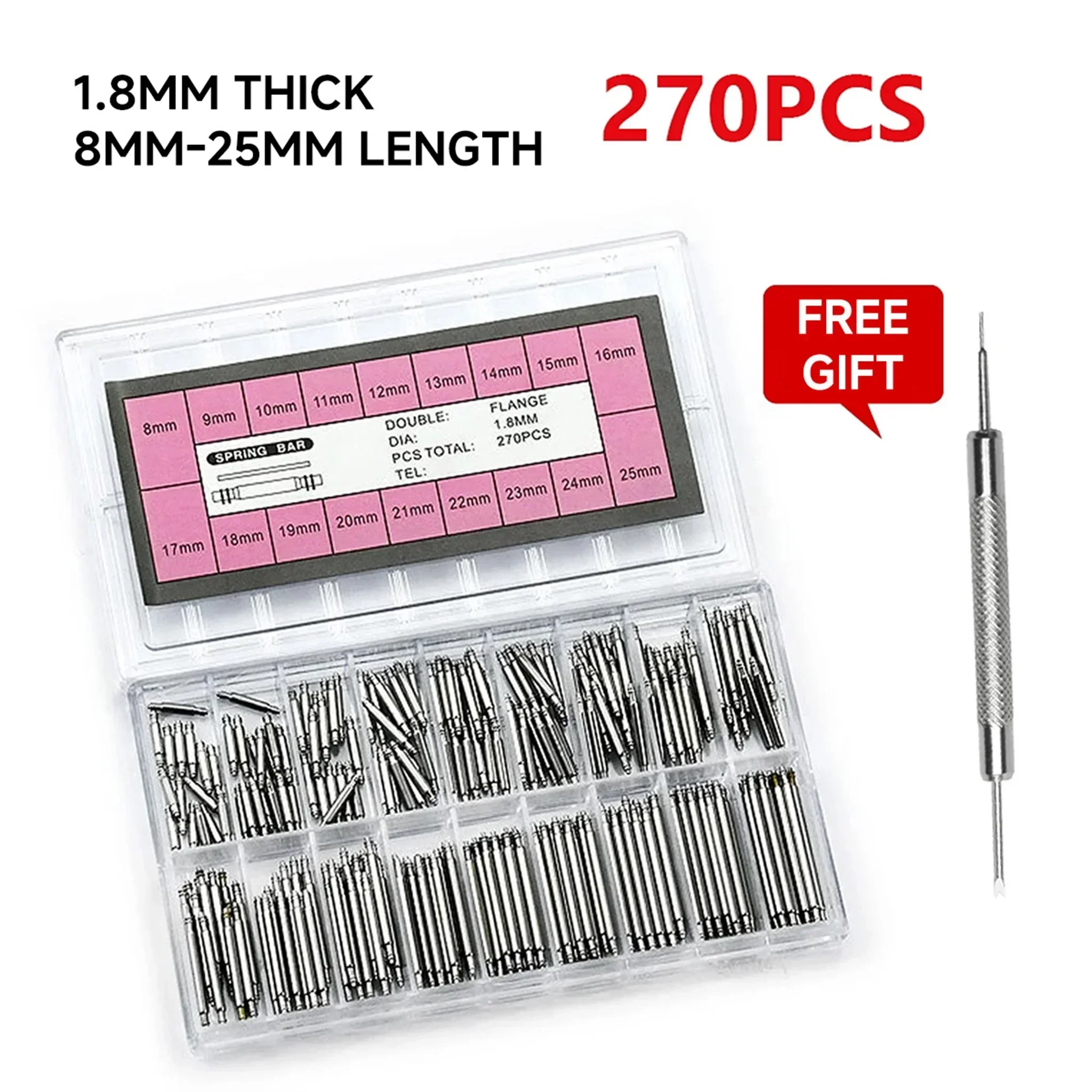 Spring Bar Tool Set - 270 ピース/セットステンレス鋼スプリングバー直径 1.5 ミリメートル/1.8 ミリメートル長さ 8