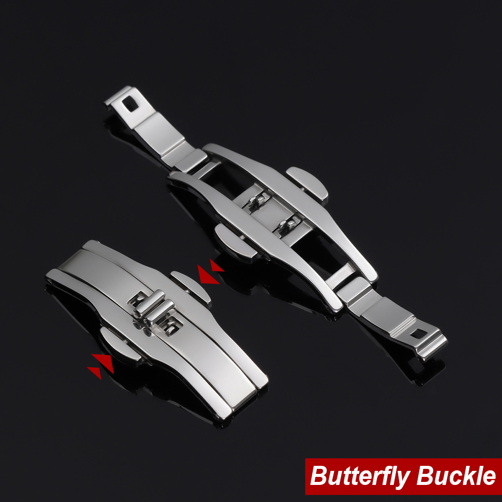 Butterfly Clasp Deployant - 時計アクセサリーダブルプッシュ自動バタフライ時計バンドバックルスチール折りたたみクラスプ金属ユニバーサルストラップボタン 4 ミリメートル 5 ミリメートル 6