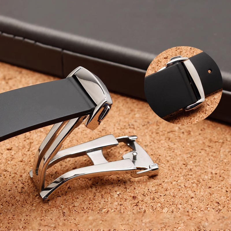 Butterfly Clasp Deployant - ステンレス鋼の時計バックル オメガ用 デプロイメントクラスプ レザーラバー時計バンド バタフライボタン 折りたたみバックル