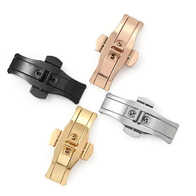 Butterfly Clasp Deployant - ポリッシュステンレス鋼バックル時計バンドボタンバタフライクラスプダブルプレス折りたたみバックルユニバーサルストラップ時計アクセサリー