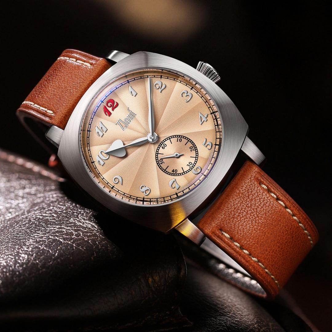 Tropic Strap Vintage - ヴィンテージメンズウォッチ、サーモンダイヤル、ST17自動巻きムーブメント、防水、ステンレススチールケース、本革ストラップ