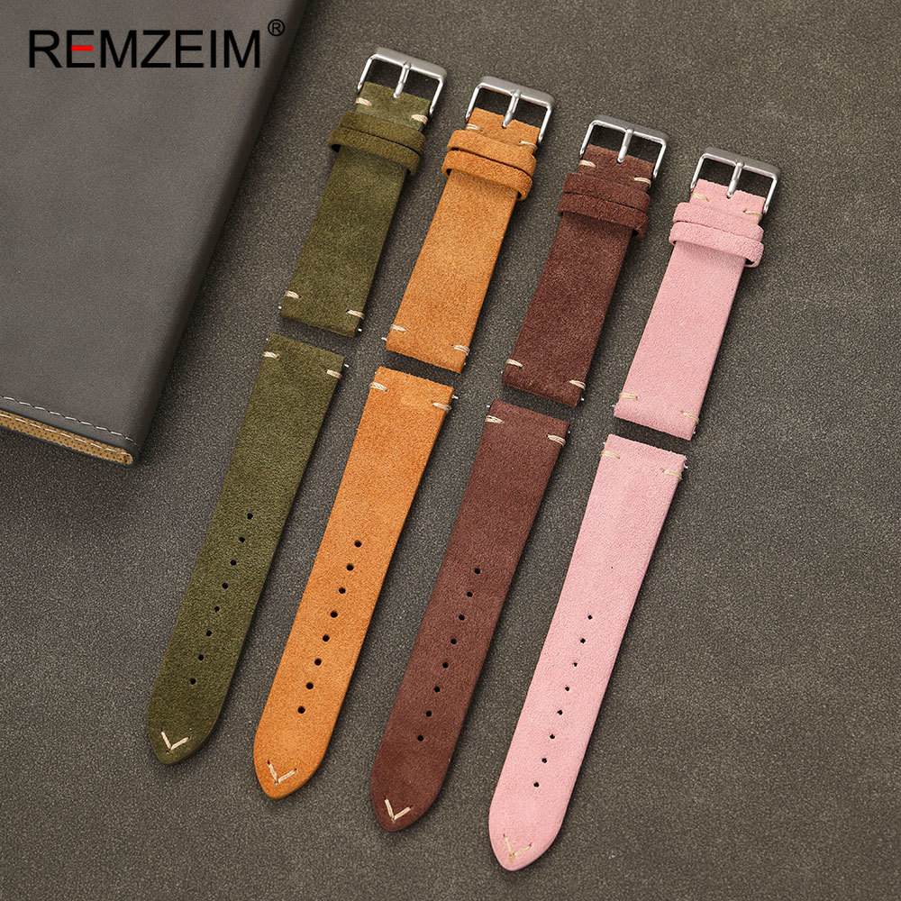 Suede Strap Watch - ユニセックススエードレザー時計ベルト 18mm 20mm 22mm クイックリリース カジュアルレトロスタイル交換用カーフスキン時計ストラップ