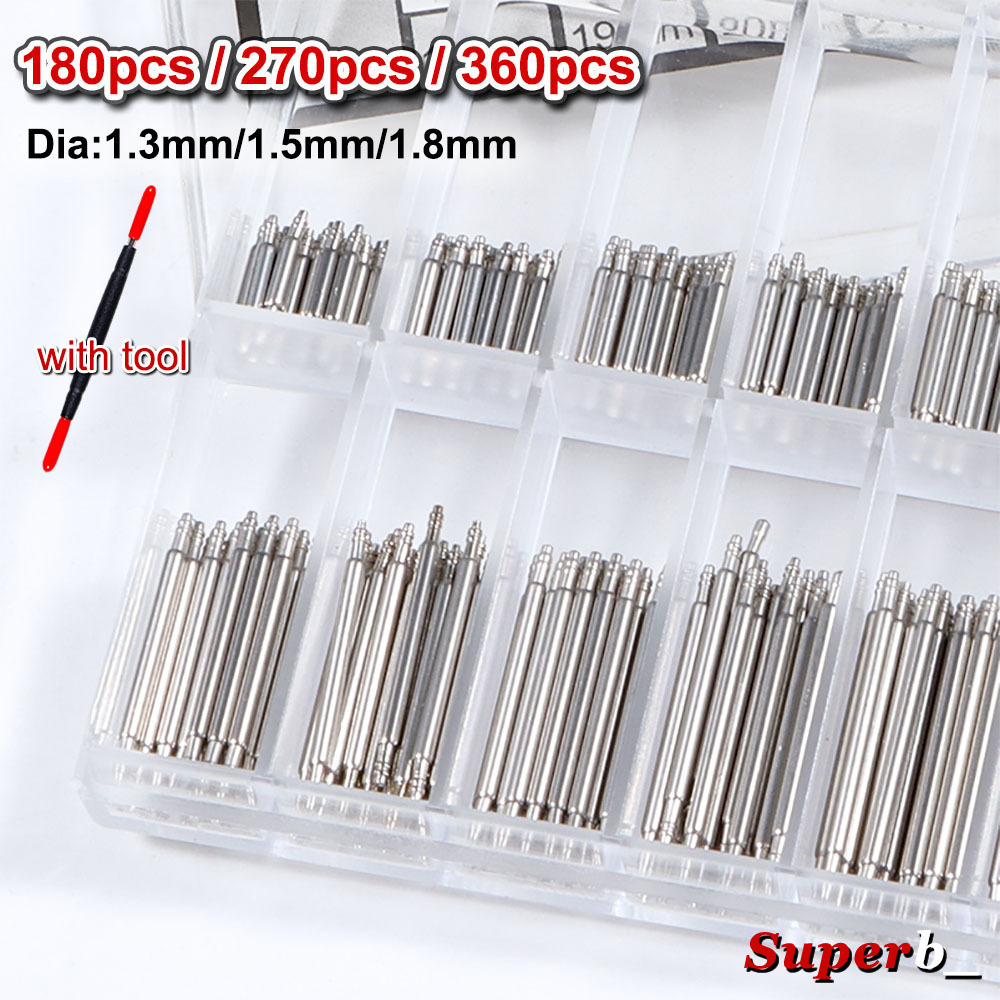 Spring Bar Tool Set - 360 個直径 1.3 ミリメートル/1.5 ミリメートル/1.8 ミリメートルステンレス鋼スプリングバー長さ