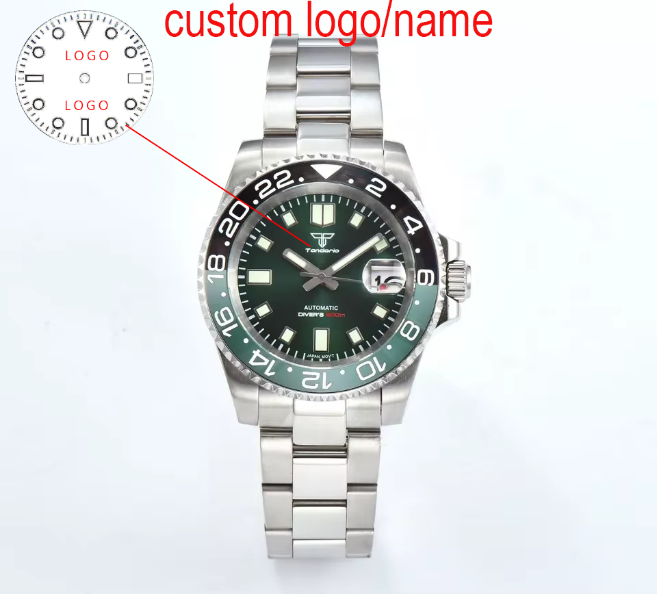 Stainless Bracelet Diver - カスタム40mmグリーンダイバーメンズ腕時計200m防水サファイアクリスタルガラスグリーン夜光文字盤C3夜光針NH35A自動巻き時計