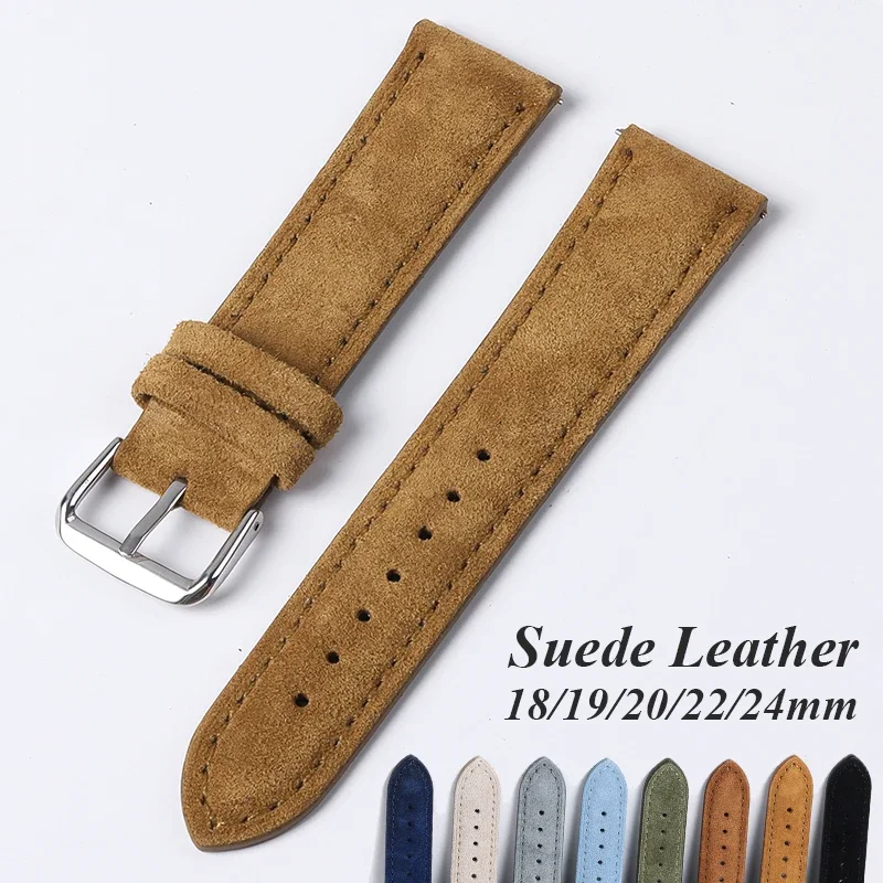 Suede Strap Watch - スエード本革時計バンドセイコーヴィンテージ手作りステッチブレスレットロレックス 18 ミリメートル 19 ミリメートル 20