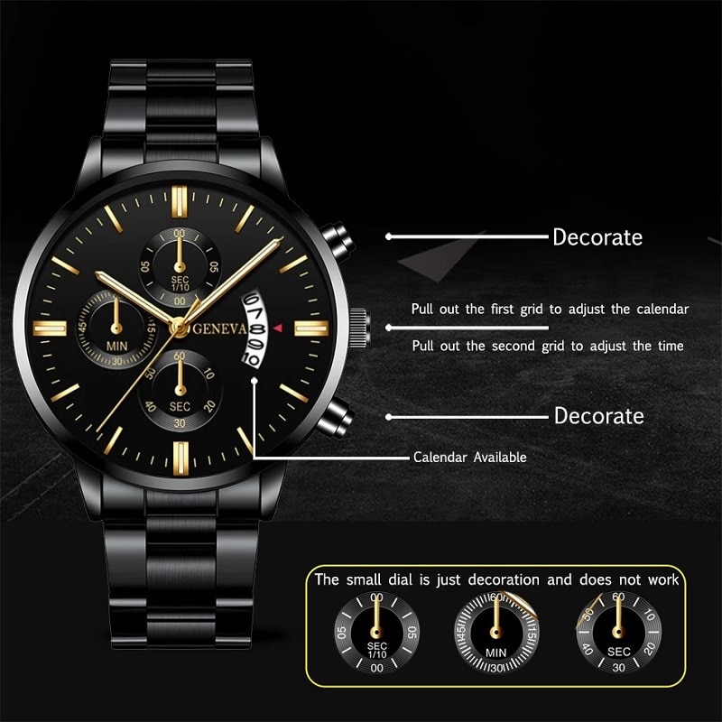 男性用ビジネス時計男性用黒ステンレス鋼時計高級カレンダークォ - Seiko Watch 5 Sports のレビューと価格