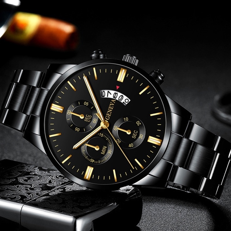 男性用ビジネス時計男性用黒ステンレス鋼時計高級カレンダークォ - Seiko Watch 5 Sports のレビューと価格