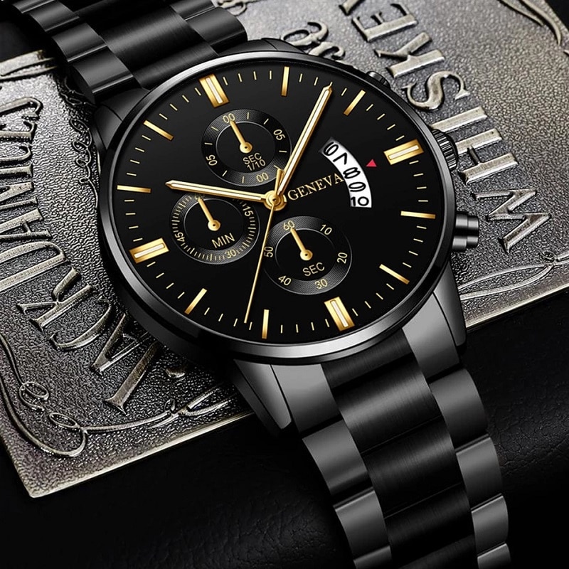 男性用ビジネス時計男性用黒ステンレス鋼時計高級カレンダークォ - Seiko Watch 5 Sports のレビューと価格