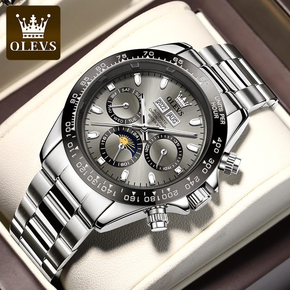 OLEVS 6654 高級メンズ腕時計クロノグラフ自動機械式 - Seiko Watch 5 Sports のレビューと価格
