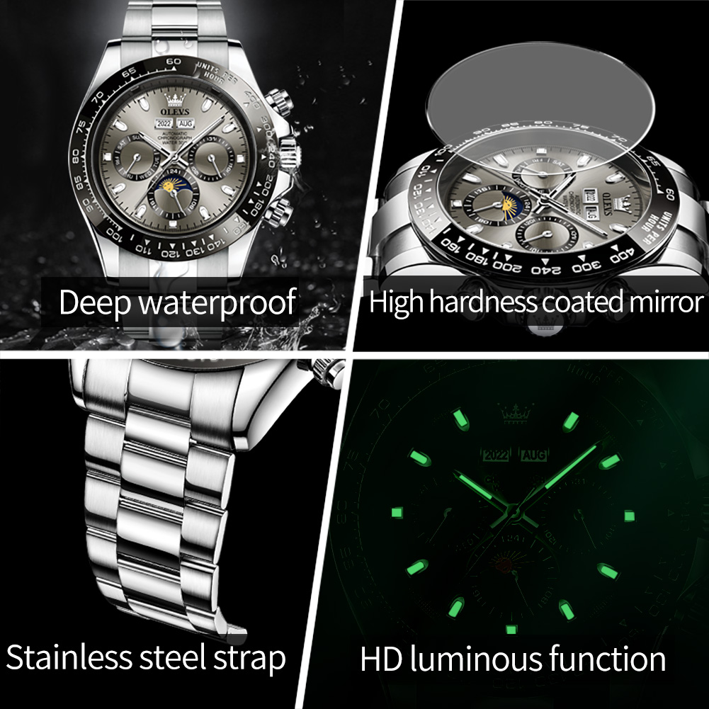 OLEVS 6654 高級メンズ腕時計クロノグラフ自動機械式 - Seiko Watch 5 Sports のレビューと価格