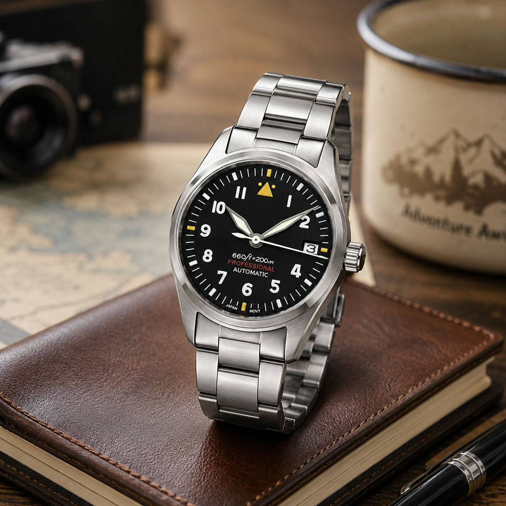 カスタムロゴ 36mm 39mm パイロットウォッチ メンズ - Stainless Bracelet Diver のレビューと価格