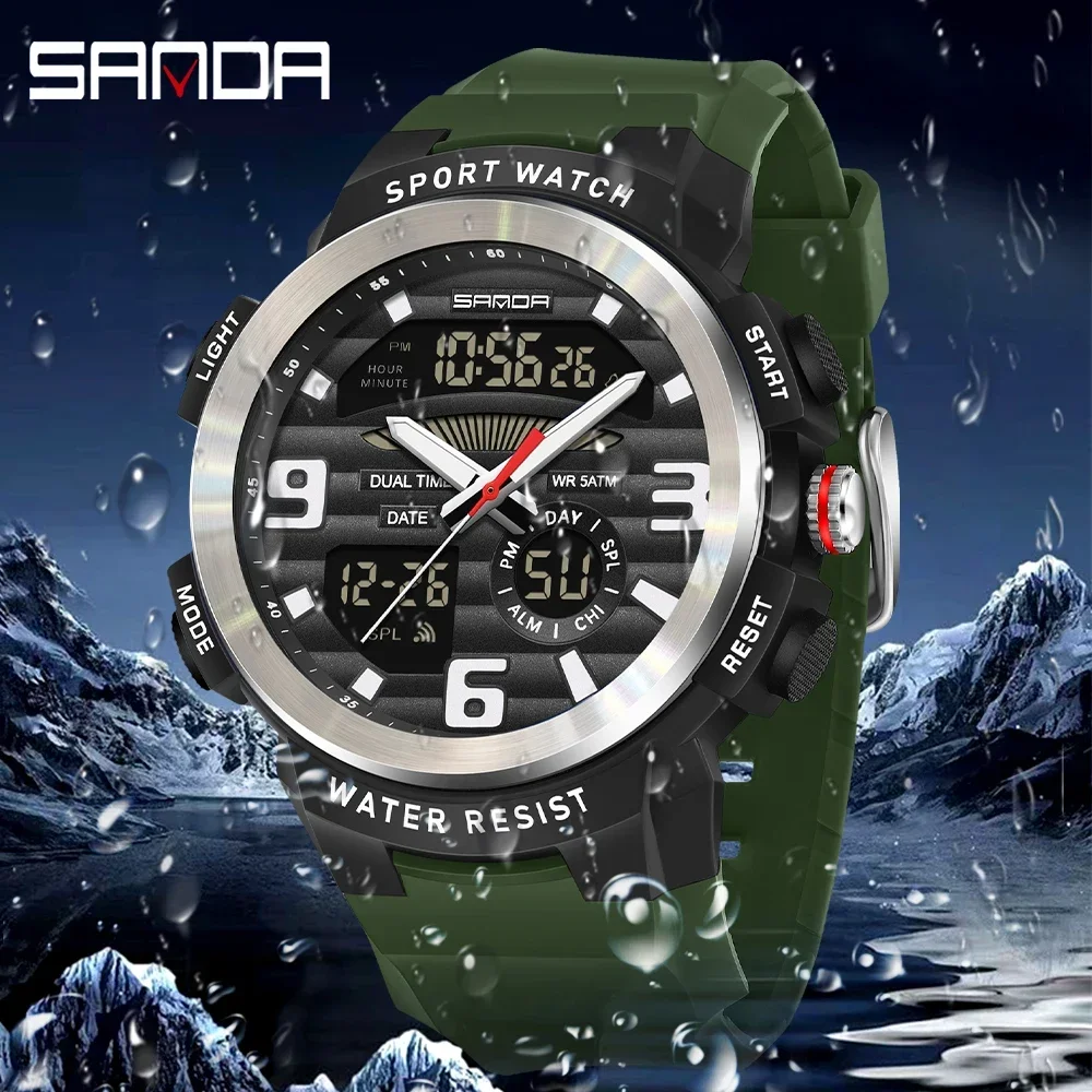 SANDA多機能メンズ腕時計 デュアルディスプレイ 防水デジ - Rubber Strap Diver のレビューと価格